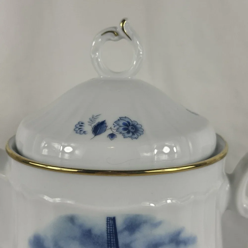 Delft Blauw Ter Steege eschenbach Windmill Teapot Hand Decorated Holland Gold